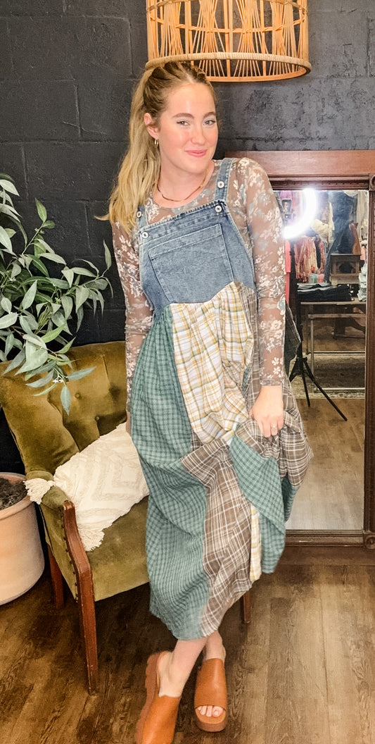 Farmer's Daughter Denim + Plaid Maxi Dress (Small to Large)