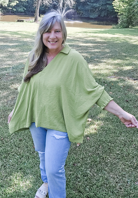 True Love Green 3/4 Sleeve Plus Size Top (XL to 2XL)