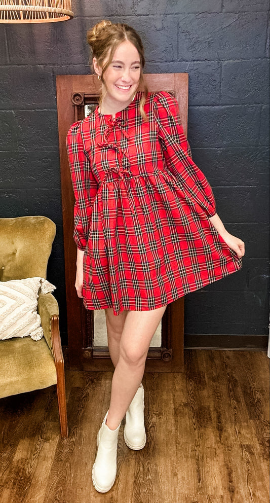 Pretty in Plaid Red Bow Dress (Small to Large)