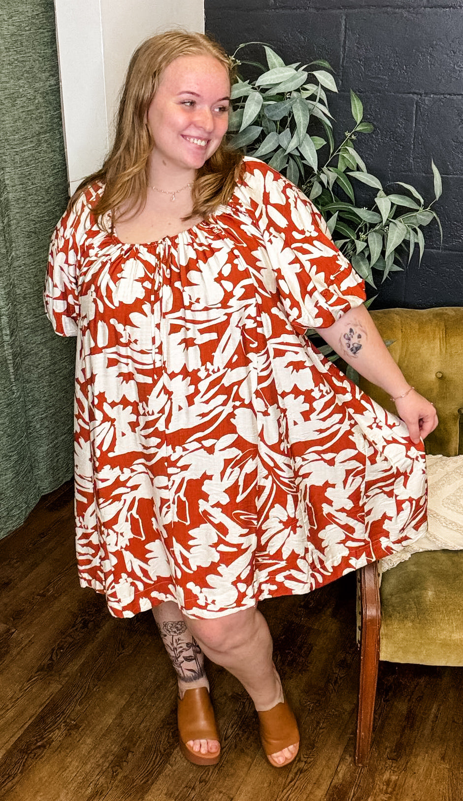 The Rory Terracotta Floral Plus Size Dress (XL to 2XL)