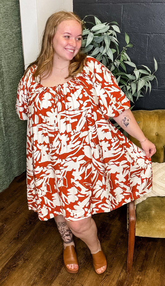 The Rory Terracotta Floral Plus Size Dress (XL to 2XL)