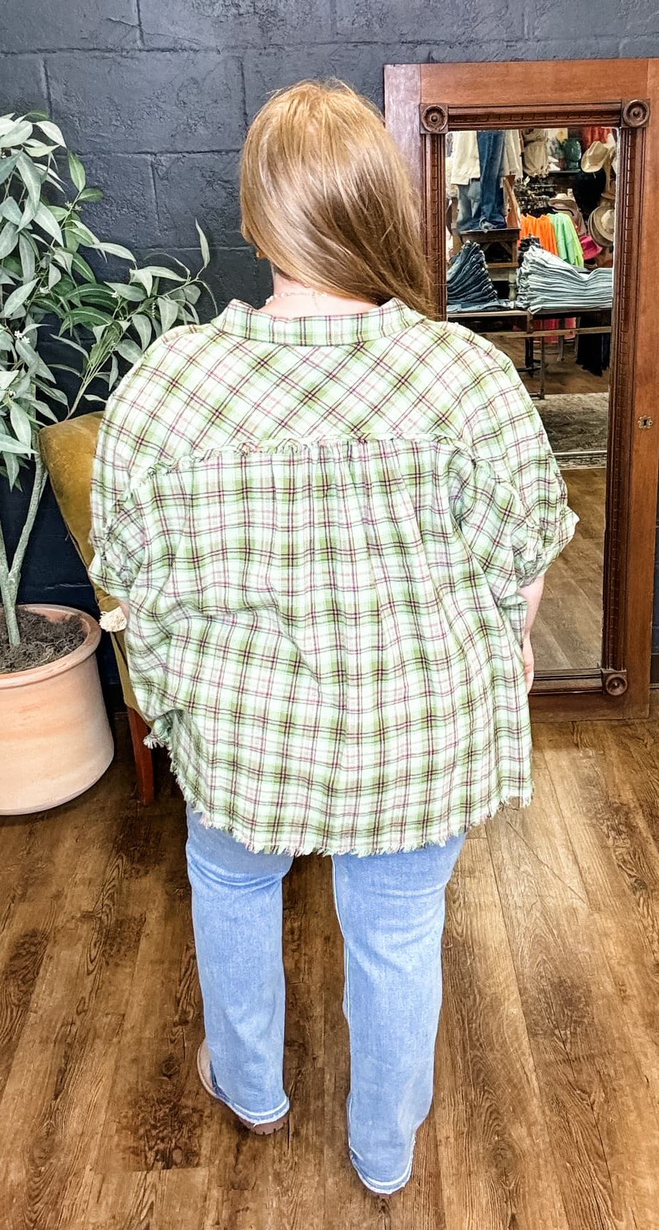 Pretty in Plaid Green Collared Button Down Top (XL to 2XL)