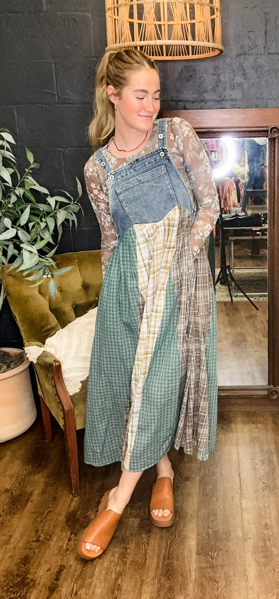 Farmer's Daughter Denim + Plaid Maxi Dress (Small to Large)