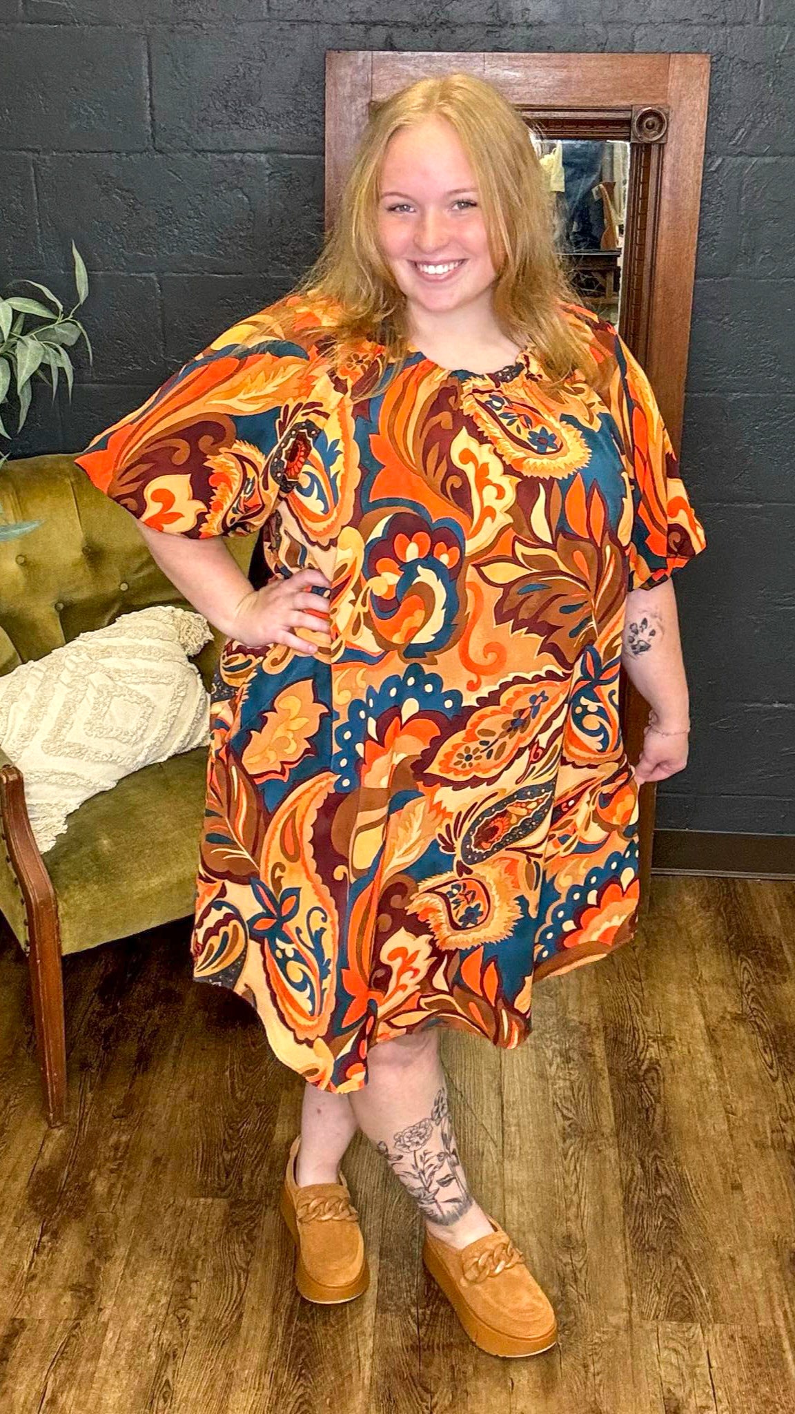 Sophia Paisley Print Plus Size Dress, 2 Colors (1XL to 3XL)