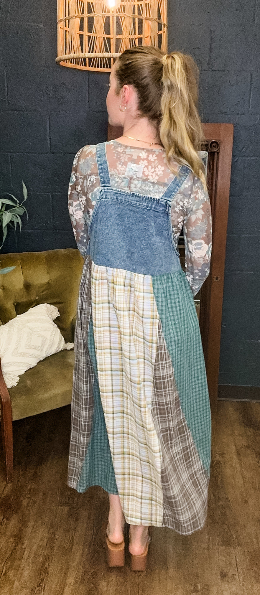 Farmer's Daughter Denim + Plaid Maxi Dress (Small to Large)