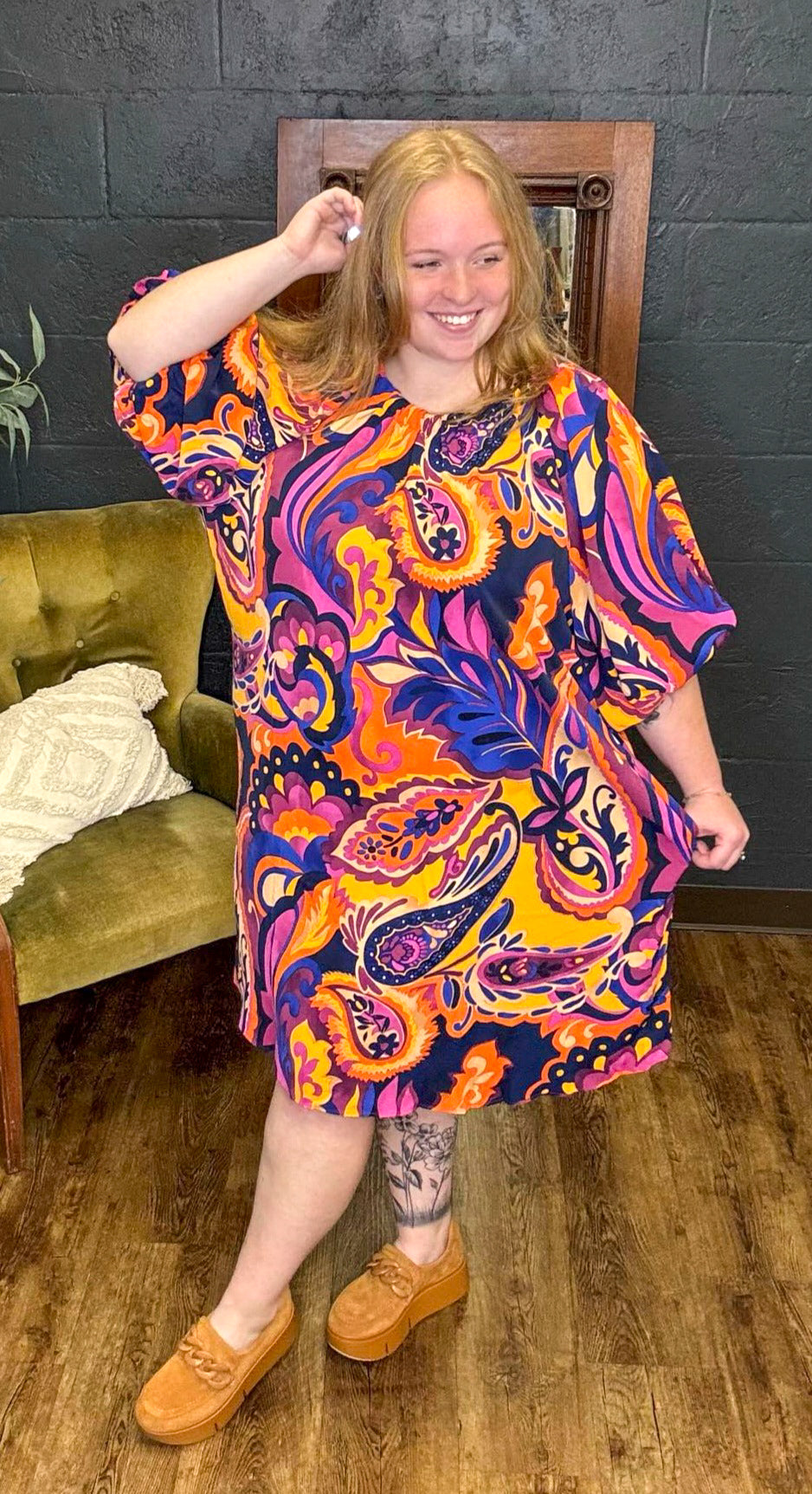 Sophia Paisley Print Plus Size Dress, 2 Colors (1XL to 3XL)