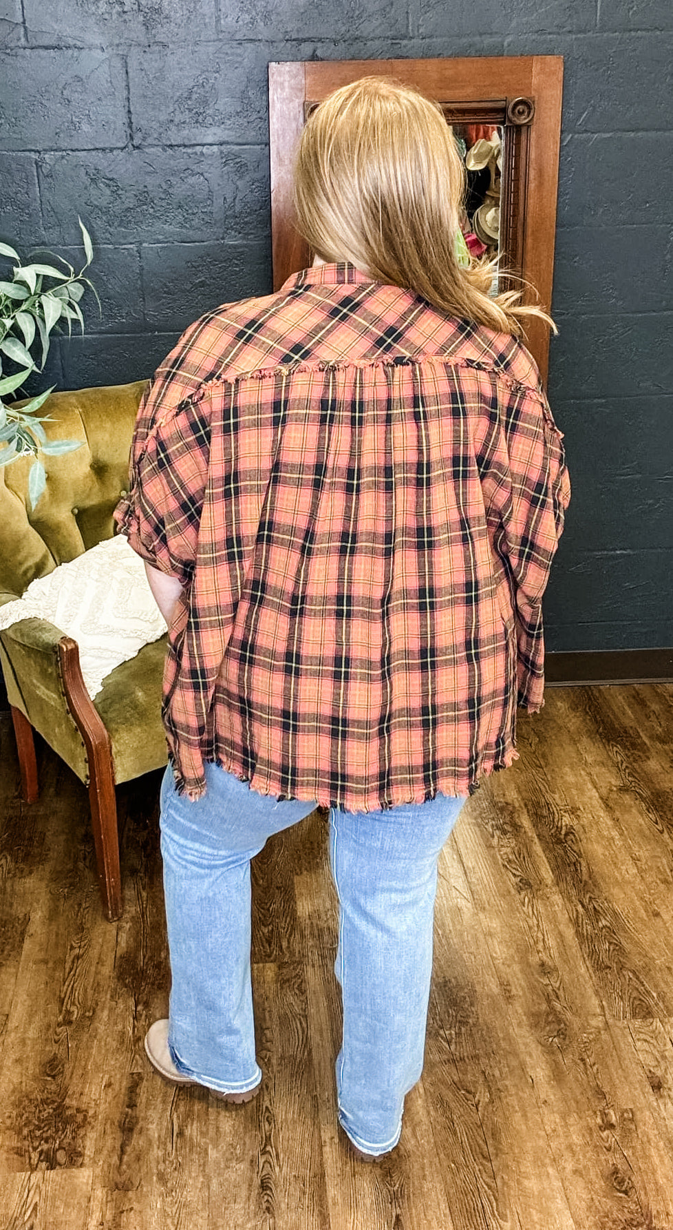 Pretty in Plaid Rosewood Collared Button Down Top (XL to 2XL)