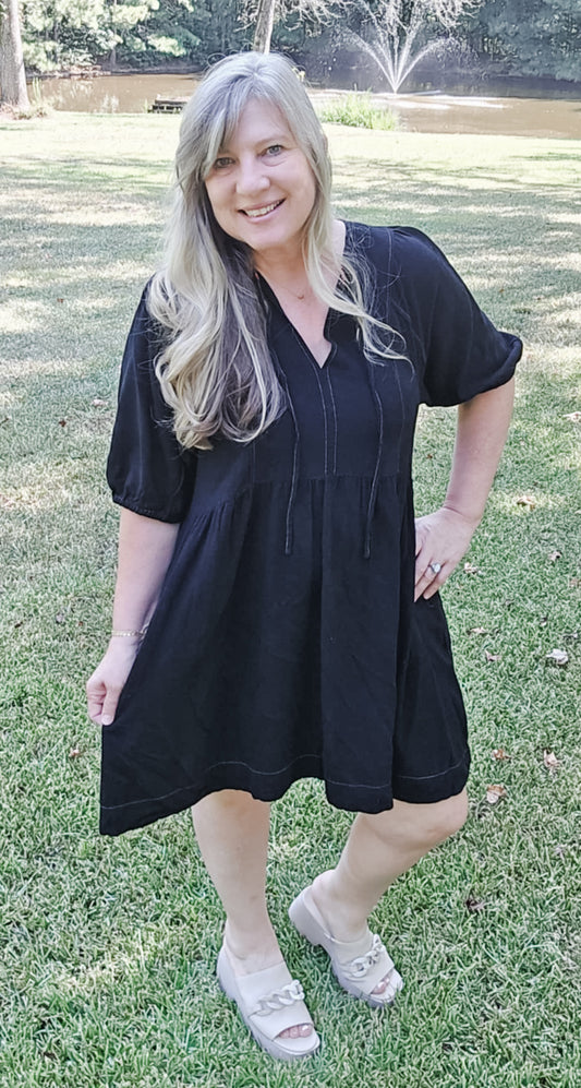 Say You Will Black Linen Plus Size Dress (XL to 2XL)