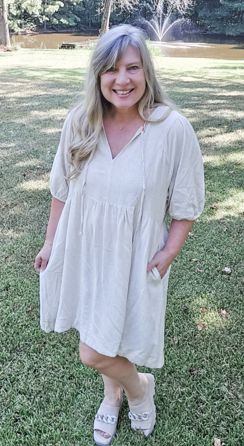 Say You Will Oatmeal Linen Plus Size Dress (XL to 2XL)