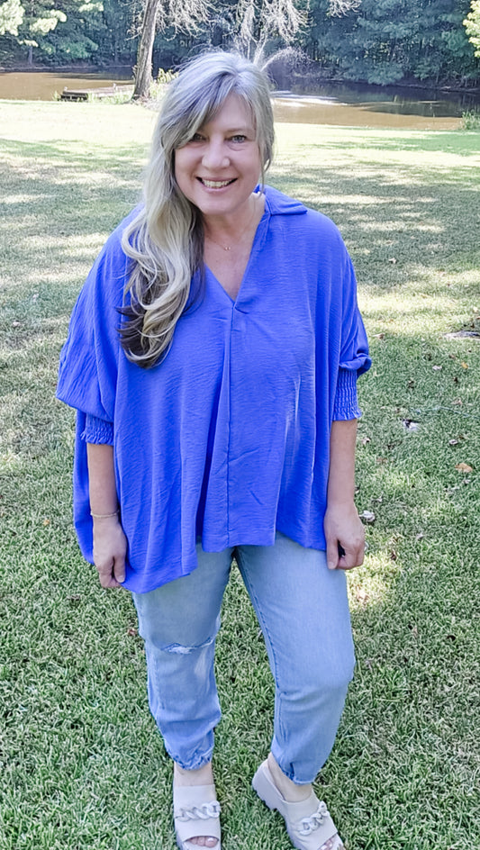 True Love Orchid Blue 3/4 Sleeve Plus Size Top (XL to 2XL)