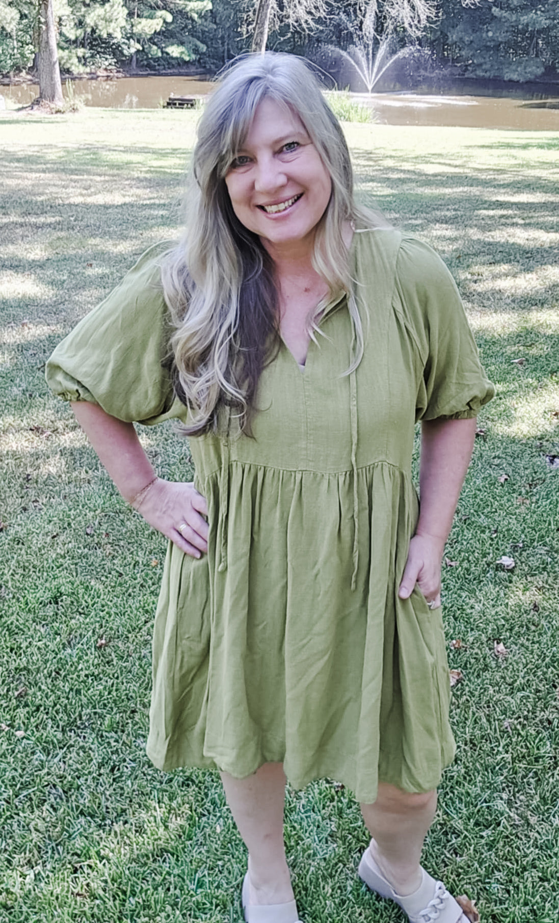 Say You Will Avacado Green Linen Plus Size Dress (XL to 2XL)