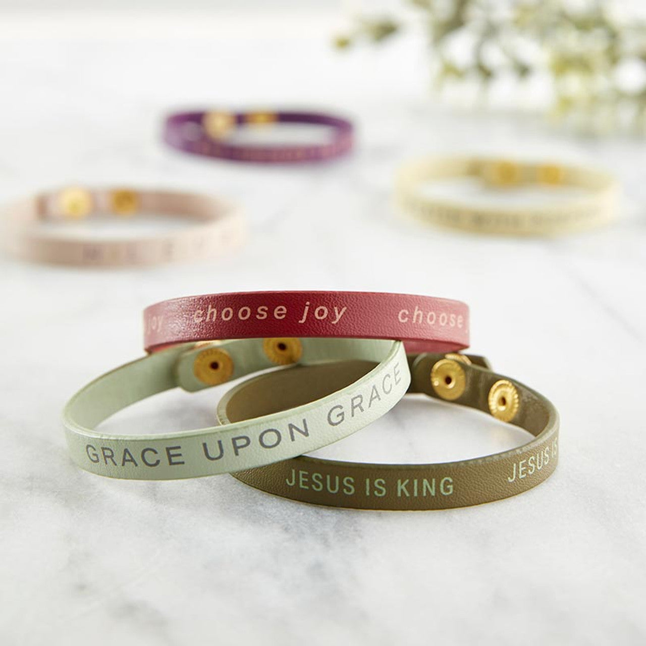 Inspirational 7" Vegan Leather Snap Bracelet, Assorted Styles