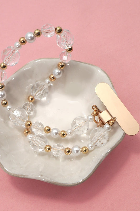Pearl and Faceted Crystal Beaded Lanyard