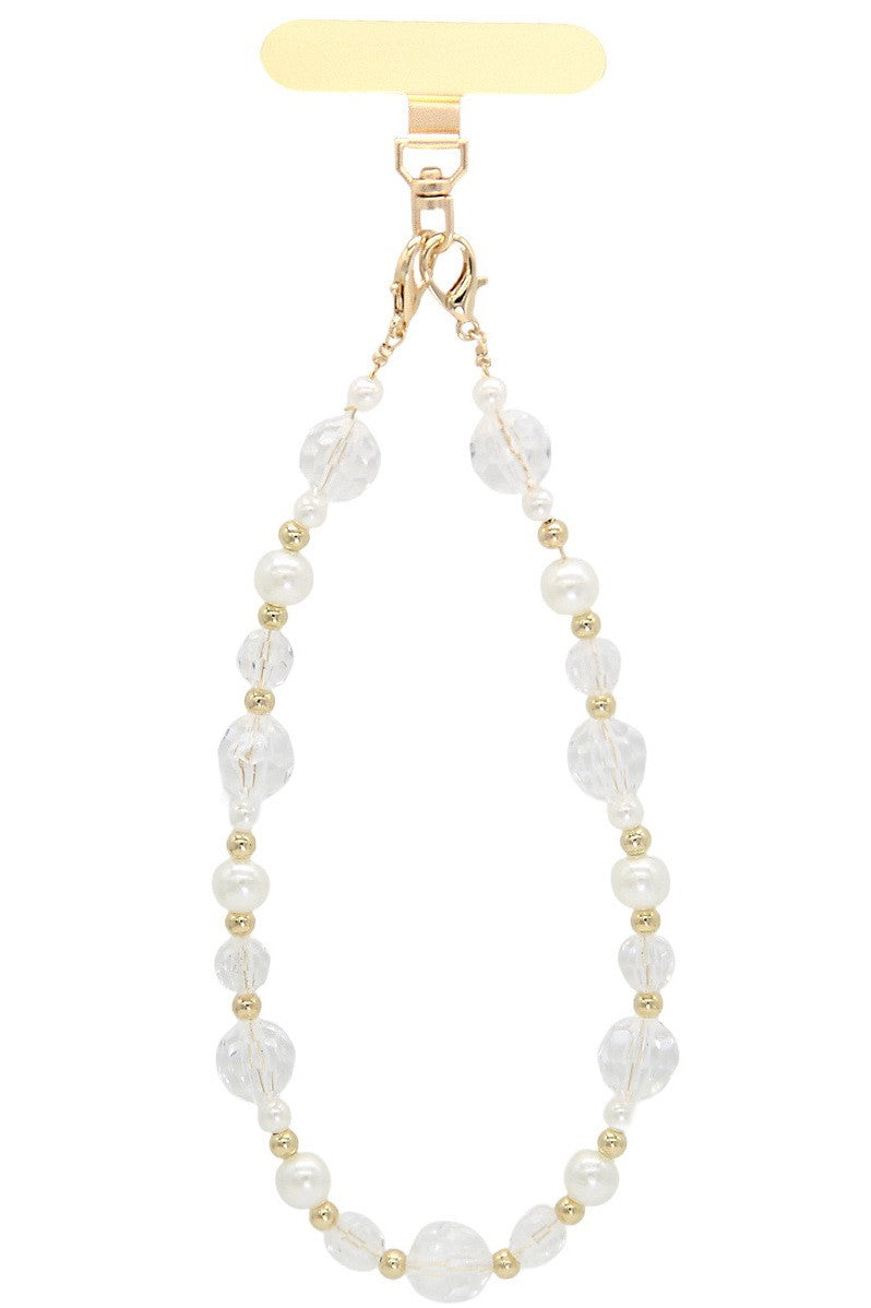 Pearl and Faceted Crystal Beaded Lanyard
