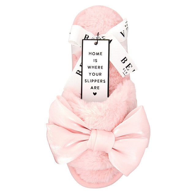 Pink Satin Bow Slippers