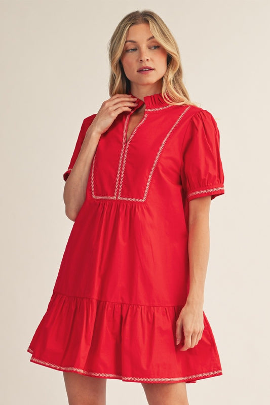 Embroidery Accent Solid Woven Dress