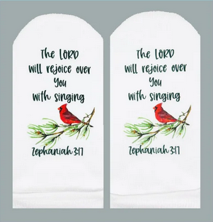 Standing on the Word Scripture Socks- Rejoice over you Zeph 3:17