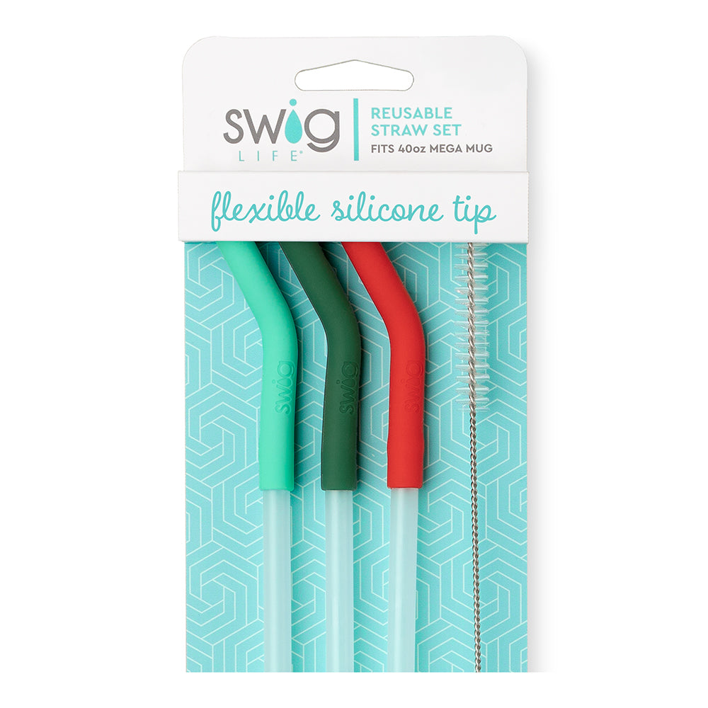 SWIG Mint/Green/Red Mega Mug Reuseable Straw Set