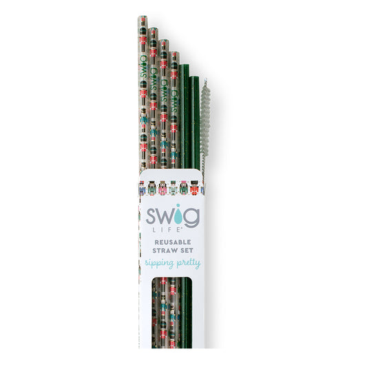 SWIG Classic Nutcracker + Green Glitter Reusable Straw Set