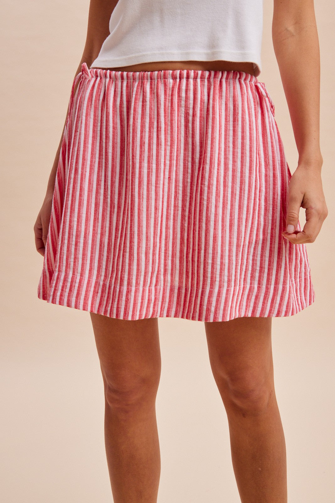 4th Of July Striped Linen Skort With Drawstring