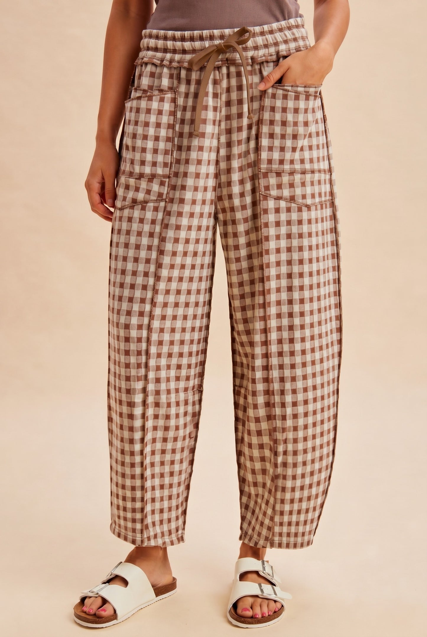 Cozy Check Barrel Pants