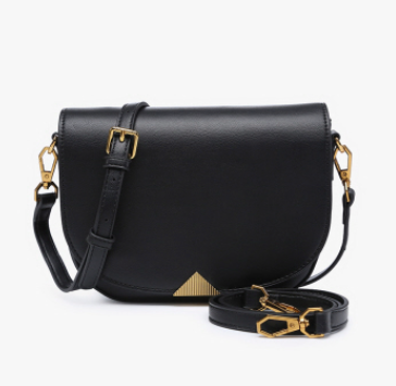 Black Foldover Crossbody Bag w/ gold metal accent