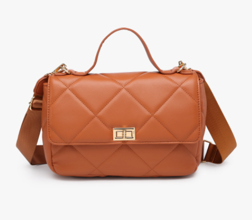 Light Brown Quilted Crossbody w/ top handle twist lock closure