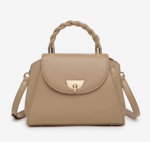 Taupe Small Satchel w/ twisted metal and vegan leather top handle