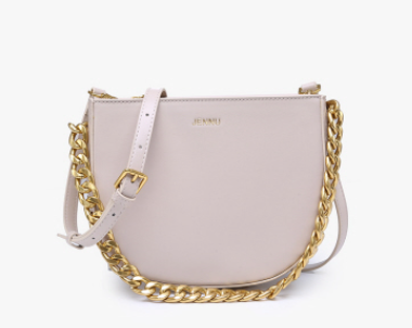 Light Beige Saddle Crossbody w/ gold chain shoulder strap