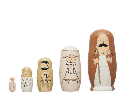 Hand-Painted Wood Nativity Nesting Dolls