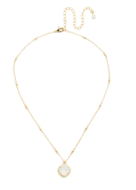 White Opal Cushion-Cut Bright Gold-Tone Pendant Necklace