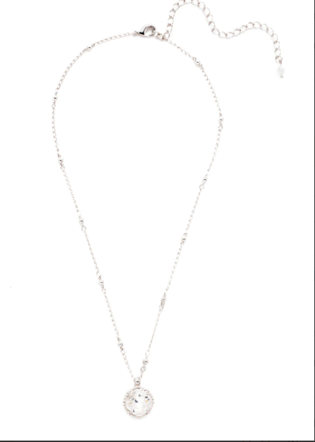 Crystal Cushion-Cut Palladium Silver Pendant Necklace