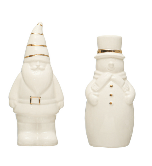 Stoneware Santa and Snowman Salt and Pepper Shakers