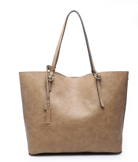 Taupe Iris Soft Vegan Leather Tote w/ Snap Closure and Inner Crossbody