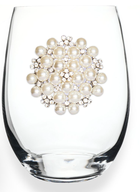 The Queen's Jewels Round Pearl Jeweled Stemless Wine Glass