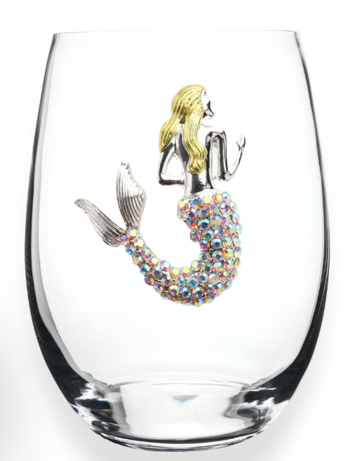 The Queens Jewels Multi Stone Mermaid Jeweled Stemless Wine Glass