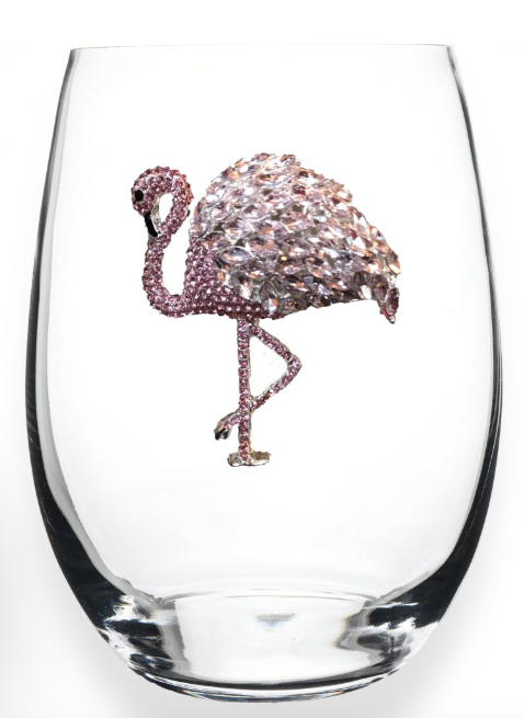 The Queens Jewels Multi Stone Flamingo Jeweled Stemless Wine Glass
