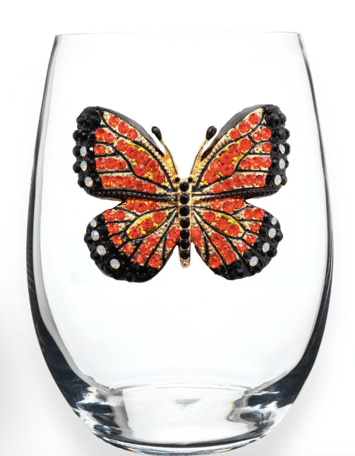 The Queens Jewels Multi Stone Monarch Butterfly Jeweled Stemless Wine Glass