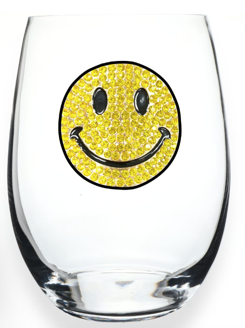 The Queens Jewels Multi Stone Smiley Face Jeweled Stemless Wine Glass