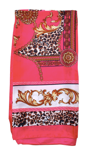 The Anna Animal Print Design Pattern Silk Square Scarf in Pink, Red or Black