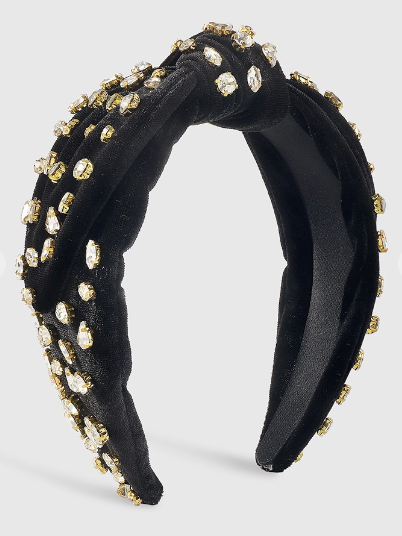 Velvet Centered Tapered Bow Rhinestone Headband