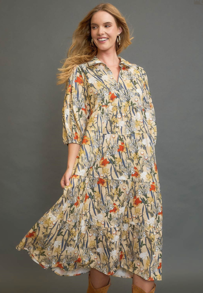 A Garden Surrounds Her Floral Print Tiered Dress (Small to Large)