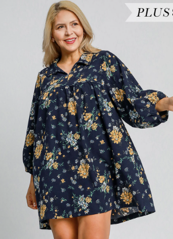 The Lauren Floral Corduroy Navy Midi Dress (XL to 2XL)