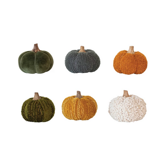 4.75" Cotton Blend Bouclé/Velvet Pumpkin w/ Wood Stem, 6 Styles