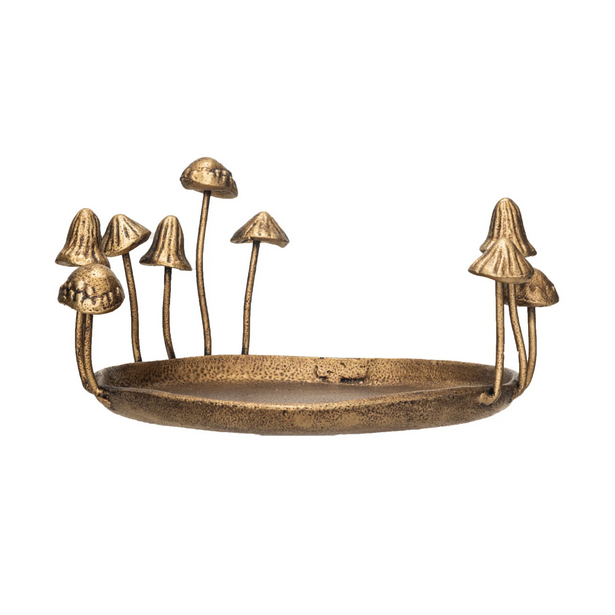 Decorative Cast Iron Tray w/ Mushrooms