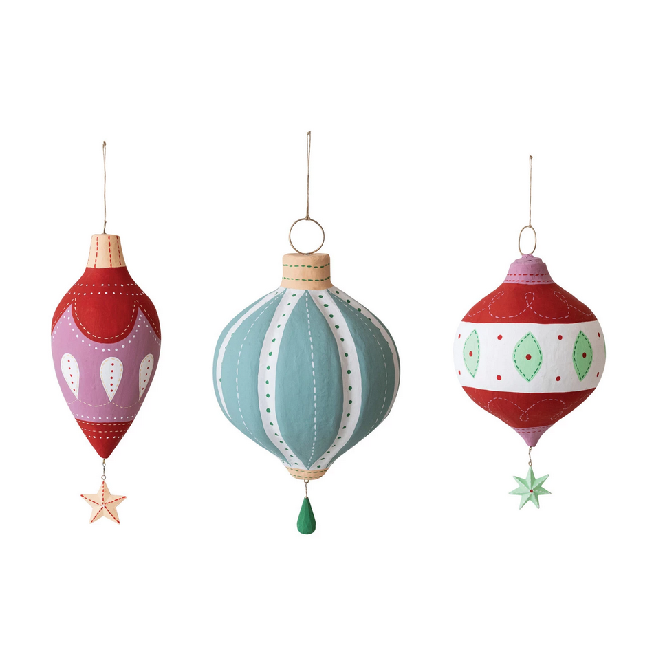 Hand Made Paper Mache' Ornaments, 3 Styles