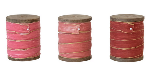 Shades of Pink Velvet Ribbon on Wooden Spool 5 yards, 3 Shades