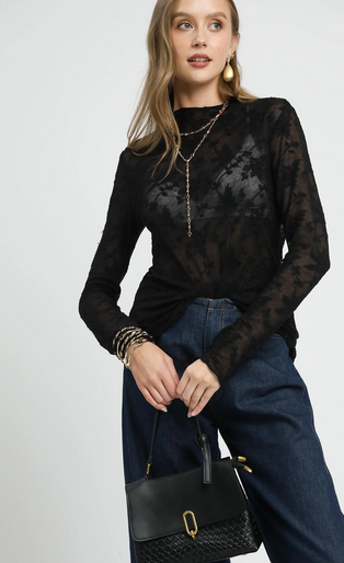 Lace Sheer Long Sleeve Top Small to Large (Mulitple Color Options)