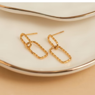 Waterproof Textured Oval Link Stud Earrings