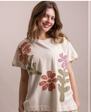 Flower Patchwork Short Sleeve Top